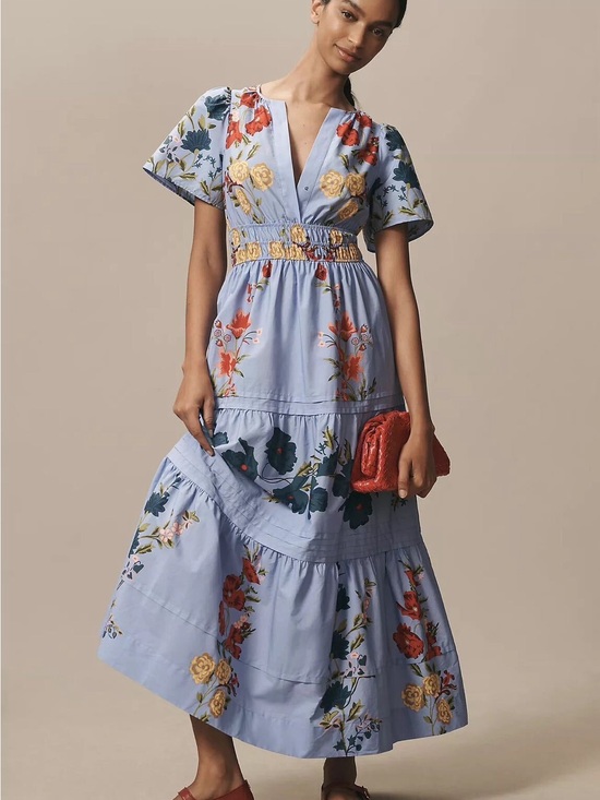 Anthropologie Dresses & Skirts - Anthropologie summerset Blue Floral Tiered Midi Dress